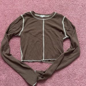 Garage cropped long sleeve brown form fitting top